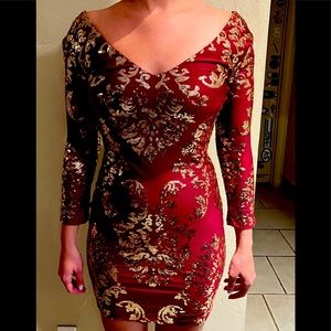 B Darlin mini dress. Burgundy with gold sequence